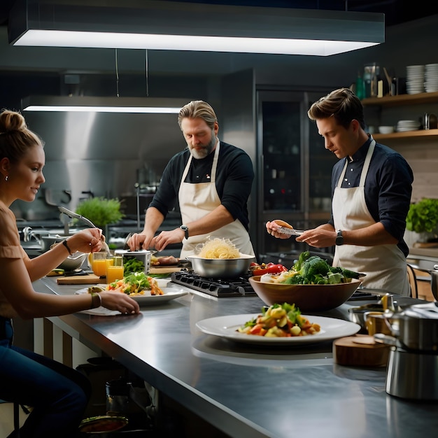Zespół kucharzy przygotowujących potrawę